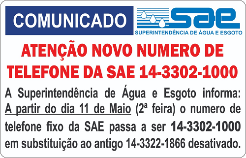 14-3302-1000 Novo numero de telefone fixo da SAE